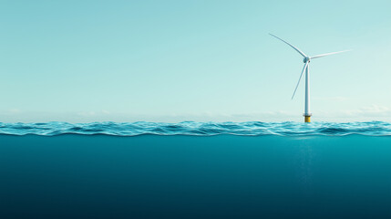 photorealistic offshore wind farm turbine stands tall above calm ocean waters, showcasing renewable 