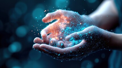 Poster - Digital creation of energy in hands abstract setting conceptual art futuristic environment close-up view innovation theme
