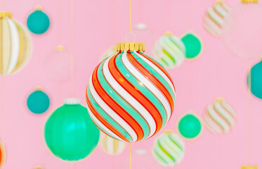 Aufkleber - Christmas background with colorful hanging Christmas balls. 3d rendering