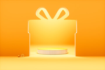 Aufkleber - Christmas podium backdrop with Christmas gift box frame. 3d rendering