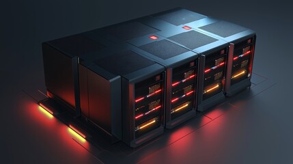 Poster - High-Tech AI Powered Server Visualization with Bright Lights