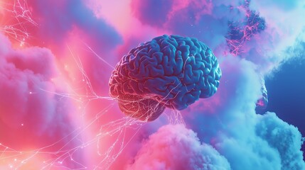 Poster - Surreal Representation of a Human Brain in Colorful Cloud Background