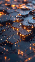 Poster - Abstract Hexagonal Structure with Glowing Orange Lines