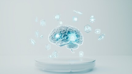  - Conceptual AI Brain Interface with Digital Elements Overlay