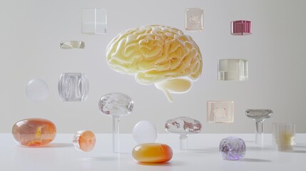 Poster - Conceptual Illustration of AI Brain Interface with Abstract Shapes