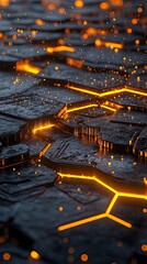 Poster - Abstract Dark Surface Illuminated By Orange Lines