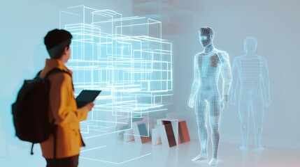  - Imaginative Scene of AI Generated Holograms and Digital Interaction