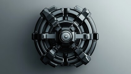 Poster - Futuristic Mechanical Component with Intricate Design, Featuring Symmetrical Elements and High-Tech Aesthetic, Ideal for Industrial and Technology Visuals