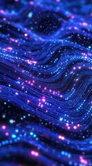 Aufkleber - Abstract Blue Waves With Glowing Lights