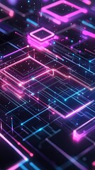 Poster - Abstract Digital Network Glowing Lines And Cubes