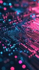 Poster - Neon Circuit Board Abstract Digital Technology
