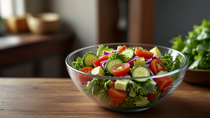 illustration of fresh vegetable salad in a bowl on the table