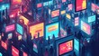 © gedang - Crowded digital marketplace with numerous screens.