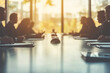 © Chin - Point of view of chief executive officer in conference presentation, Meeting table with colleague and presentation information paper, Committed employee discussion in office.