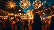 © AI_Nusantara - Woman watching fireworks at night festival.