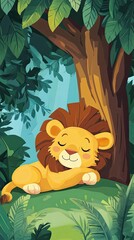 Poster - A Cute Lion Cub Sleeping Underneath A Lush Tree