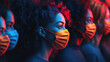 © Lightflow Vision  - group of people wearing colorful masks in dramatic lighting
