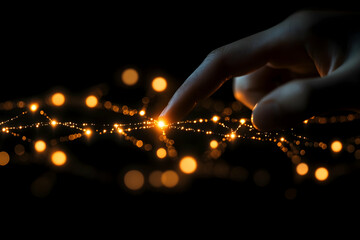 Poster - Fingertip touching glowing network.