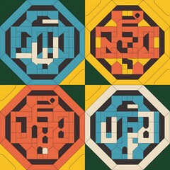 Aufkleber - Vibrant geometric pattern illustration in thai modern art aesthetic digital gallery design