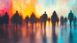 © pongtap - Evening aerial energy dynamic urban crowd movement abstract