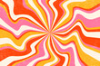 © Chorna_L - Retro groovy spiral background. Vector swirl sunburst pattern with grainy texture. Wavy radial sunrays bg. Strawberry pink and orange psychedelic stripes. 70s funky vortex disco style illustration
