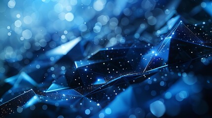 Poster - Dark Blue Abstract Background with Low Poly Geometric Shapes for Tech and Sci-Fi Design.