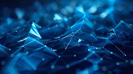 Poster - Dark Blue Abstract Background with Low Poly Geometric Shapes for Tech and Sci-Fi Design.