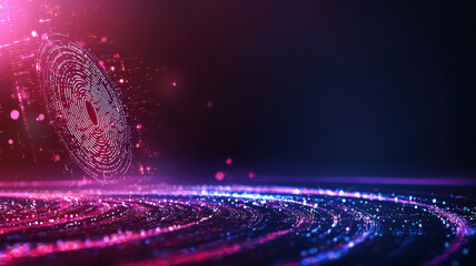 Poster - digital fingerprint scan with vibrant data streams and glowing effects