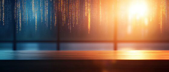 Poster - glowing holographic interface with vibrant light patterns and reflections