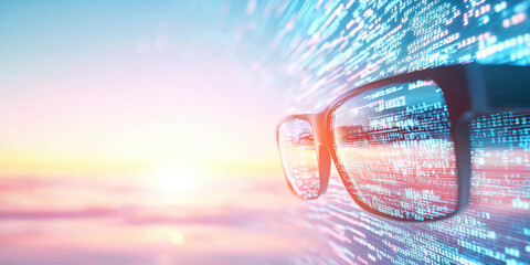 Poster - Augmented reality goggles displaying vibrant digital environment