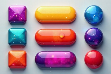 Shiny Buttons Website Design, Digital Buttons, Glossy Button Mockups,  Modern UI Elements