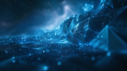 Poster - Dark Blue Abstract Background with Low Poly Geometric Shapes for Tech and Sci-Fi Design.