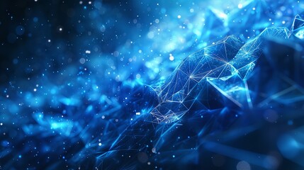 Poster - Dark Blue Abstract Background with Low Poly Geometric Shapes for Tech and Sci-Fi Design.