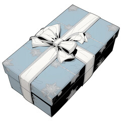 Aufkleber - frosty blue gift box with white ribbon and snowflake pattern, isolated on transparency background, exudes festive and elegant winter holiday vibe