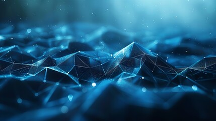 Poster - Dark Blue Abstract Background with Low Poly Geometric Shapes for Tech and Sci-Fi Design.