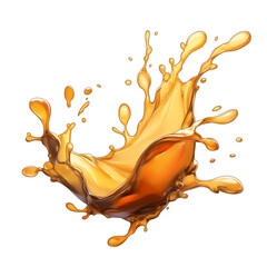 Poster - dynamic splash of radiant golden liquid captured mid air, showcasing fluid motion and vibrant energy against clean transparency background