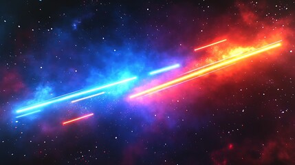 Wall Mural - clashing neon beams in a cosmic nebula.