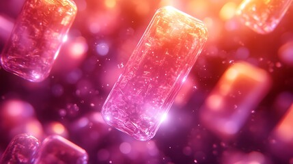 Wall Mural - abstract background with glowing rectangular shapes, vibrant pink and orange hues, bokeh effect.