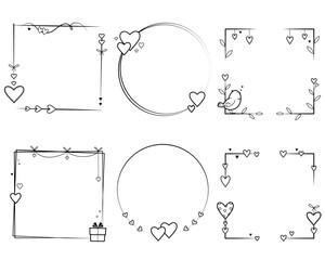 Wall Mural - Romantic heart frames set. Decorations for Valentine's day, wedding party.  Outline frames for invitation card, celebration and holidays, poster and banner. 
