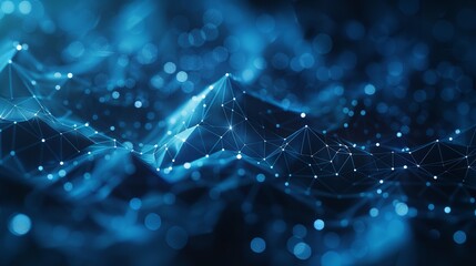 Poster - Dark Blue Abstract Background with Low Poly Geometric Shapes for Tech and Sci-Fi Design.