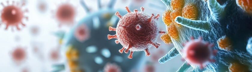 Aufkleber - Microscopic View of Viruses and Cells Interacting