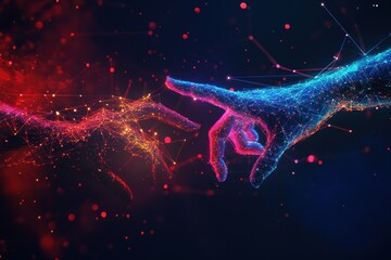 Poster - A digital representation of two hands reaching toward each other, symbolizing connection.