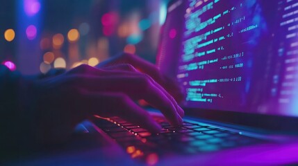 Night Coding Session: A Hacker's Focus Under Neon Lights