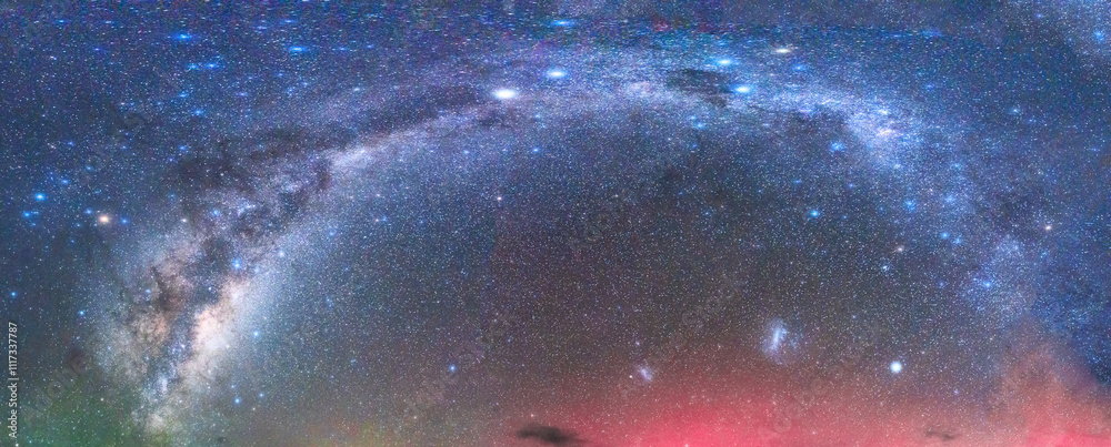 Nightscape of Milky way, Magellanic clouds, Aurora australis and ...