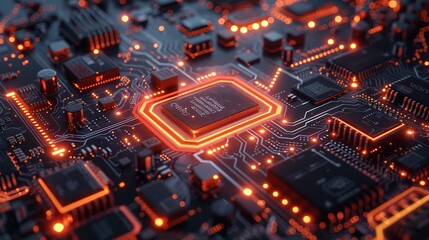 Poster - Abstract futuristic circuit board and mesh line design illustrating high-tech communication.