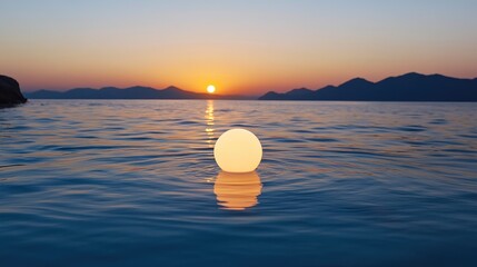 floating light sphere at sunset over ocean tranquil seascape nature photography peaceful atmosphere 