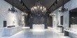 © Rasim - Fashion design showcases elegant grey chandeliers set against pristine white marble walls that exhibit a refined marble texture.