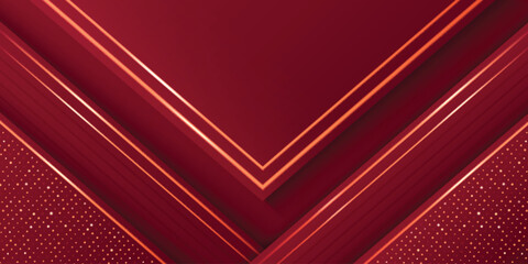 Poster - elegant red background with geometric triangle layers, golden accents, dotted patterns and line for 