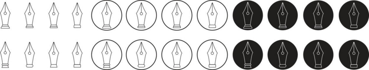 Poster - Fountain pen nib and tip outline writing icons set. Copy writing vectors. business concepts. Education stationery equipment and copy space. Writing objects tool isolated on transparent background.