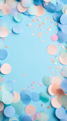 Wall Mural - paper confetti frame on pastel blue background